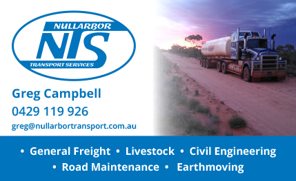 Greg Campbell | 0429 119 926 | greg@nullarbortransport.com.au | General Freight, Livestock, Civil Engineering, Road Maintenance, Earthmoving in Western Australia
